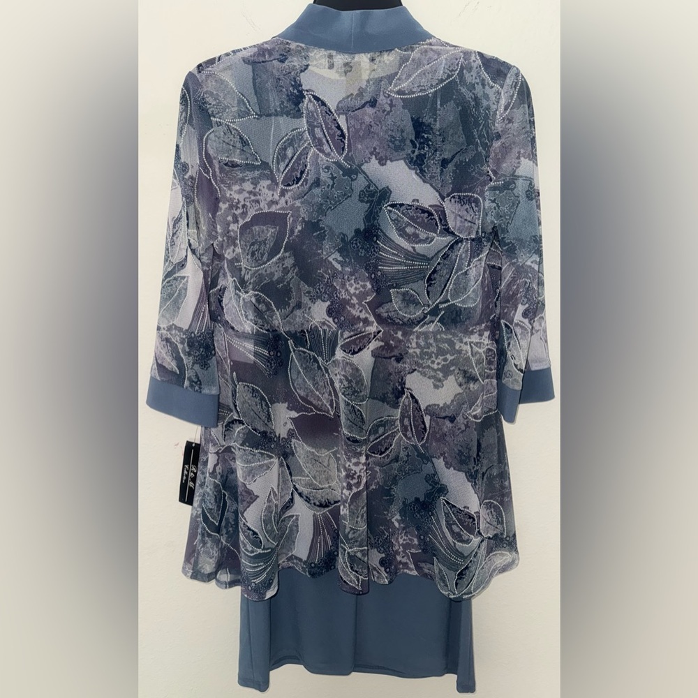 R&M Richards Women's 2-Piece Tank Dress W/Necklace & 3/4 Sleeve Sheer Jacket - Picture 7 of 9